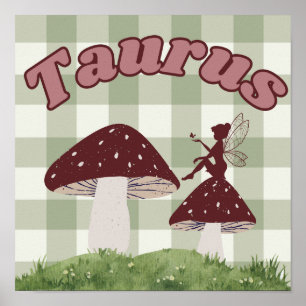 Affiche Taurus Zodiac Cottagecore Champignons de fées