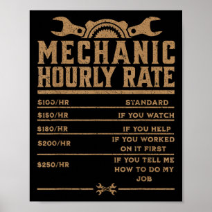 Affiche Taux horaire mécanique amusant Taux de travail de 