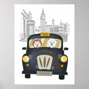 Affiche Taxi de Londres noir conduit par des chiens