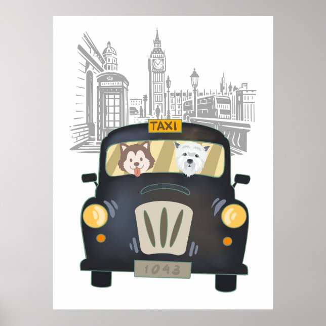 Affiche Taxi de Londres noir conduit par des chiens (Devant)