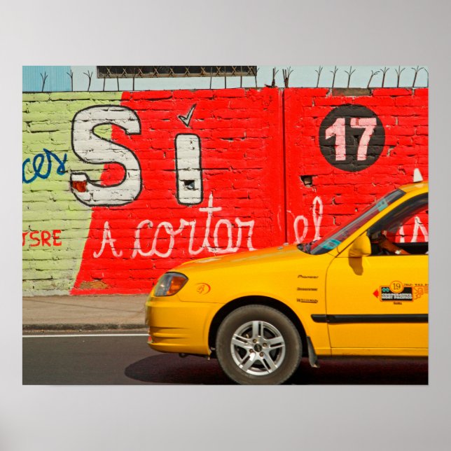 Affiche Taxi jaune & graffiti, Equateur (Devant)