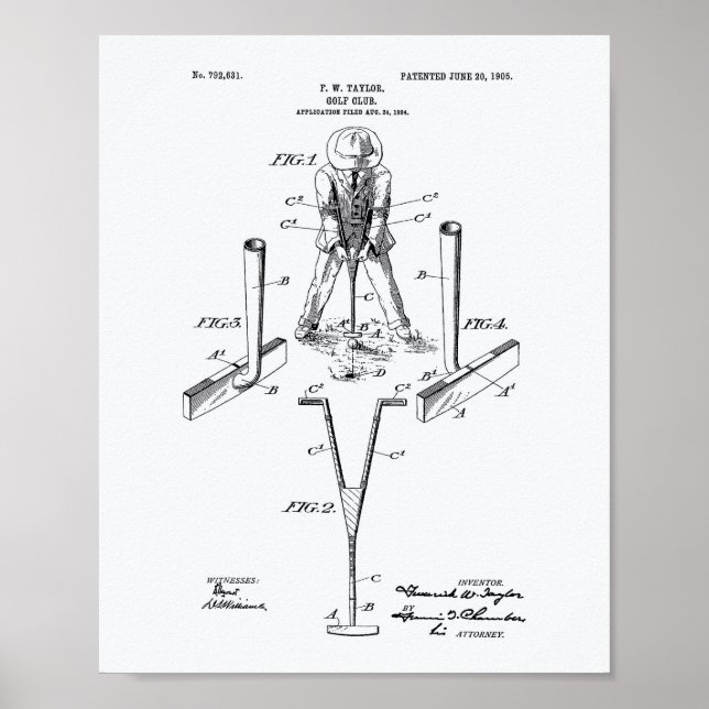 Affiche Taylor Golf Club 1905 Patent Art - Livre blanc (Devant)