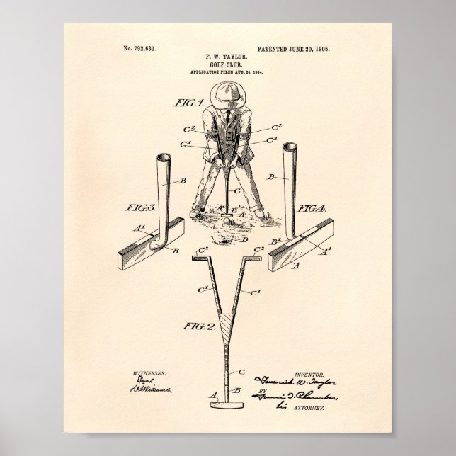 Affiche Taylor Golf Club 1905 Patent Art - Old Peper (Devant)