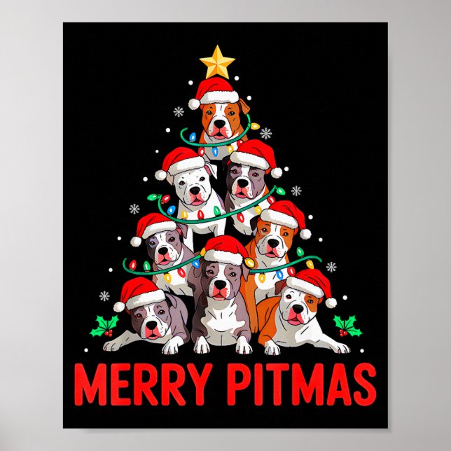 Affiche Tbull Dog Tree Xmas Light Santa Hat Christmas Merr (Devant)