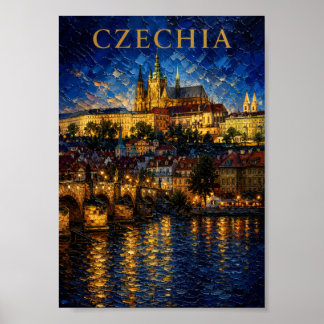 Affiche Tchèque : Art souvenir Night Glow Prague Castle