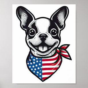 Affiche Tchiot Boston Terrier Bandana Drapeau Américain Pa