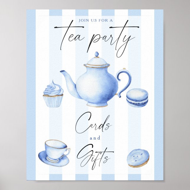 Affiche Tea bleu baby shower Cartes et cadeaux (Devant)