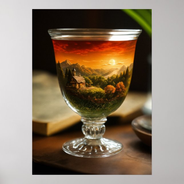 Affiche "Tea Cup Realms : Photorealist Paysage Elégance (Devant)