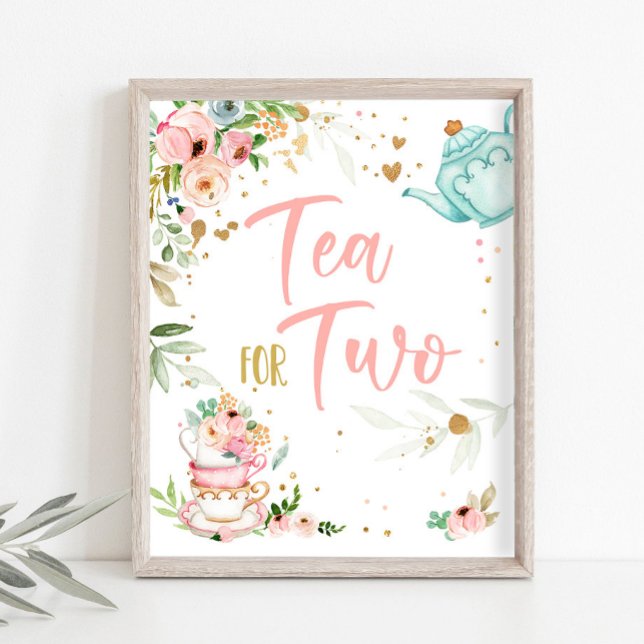 Affiche Tea for Two Tea Party Girl 2nd Second Birthday (Créateur téléchargé)