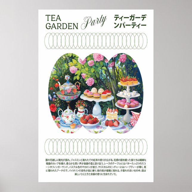 Affiche Tea Party Art Print Pastel Cakes, Teapots, Floral (Devant)