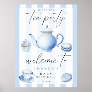 Affiche Tea Party Bienvenue garçon baby shower fête
