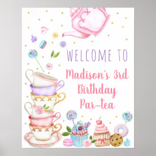 Affiche Tea Party Rose Floral Anniversaire Bienvenue