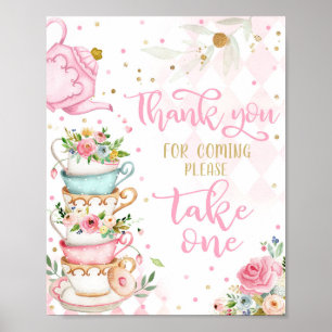 Affiche Tea Party Rose & Or Floral Favorisent Par-Tea