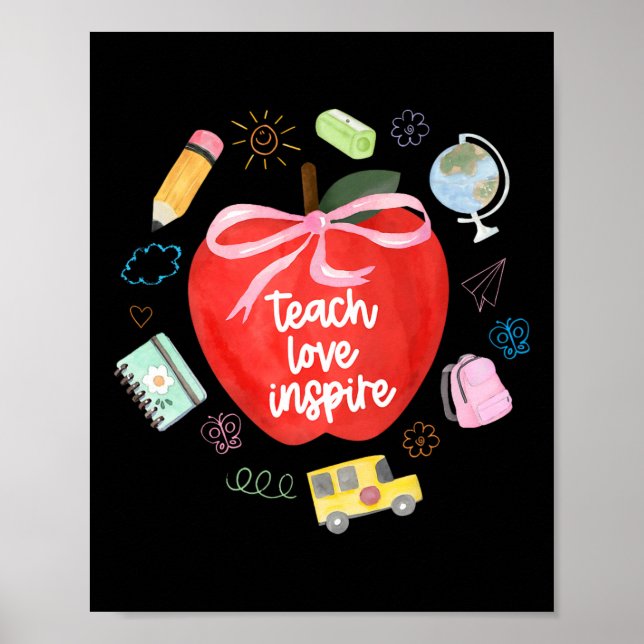 Affiche Teach Love Inspire Teacher Coquette Bow Apple Back (Devant)