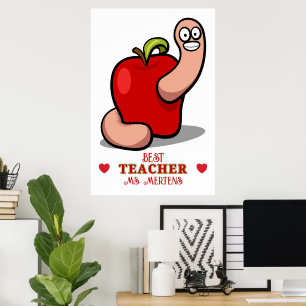 Affiche Teacher Appréciation Worm in Apple Ajouter un nom