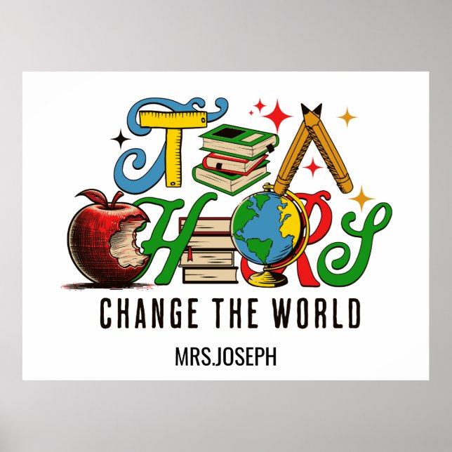 Affiche Teacher Change The World Colorful School (Devant)