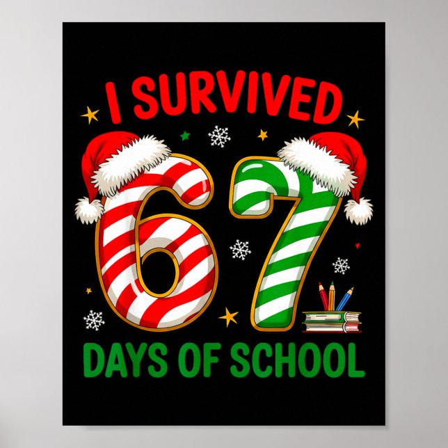 Affiche Teacher Christmas Funny Meme I Survived 67 Days Of (Devant)