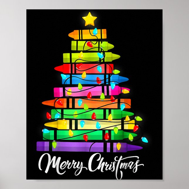 Affiche Teacher Crayon Merry Christmas Tree Lights School  (Devant)