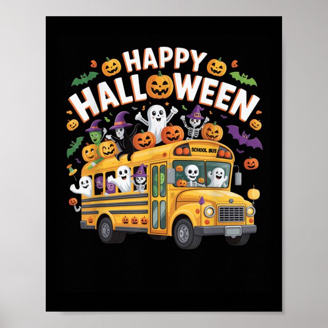 Affiche Teacher Halloween School Bus Driver Cute Ghost Wit (Devant)