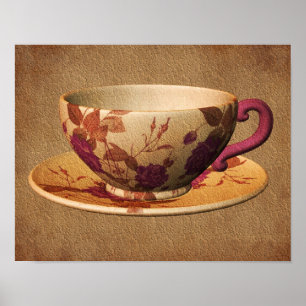 Affiche Teacup Florale Sur L'Art Papier Vieilli