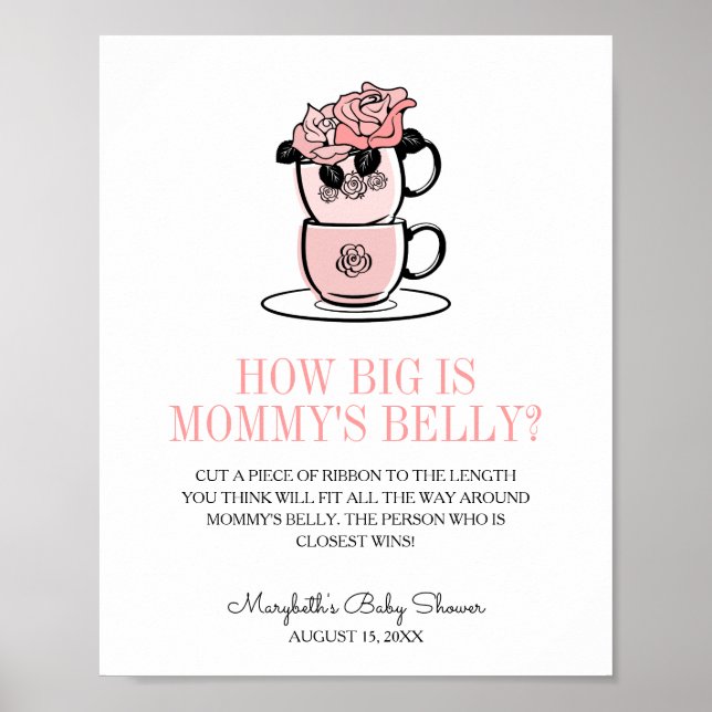 Affiche Teacup & Flowers Baby shower Mommy's Belly Jeu (Devant)