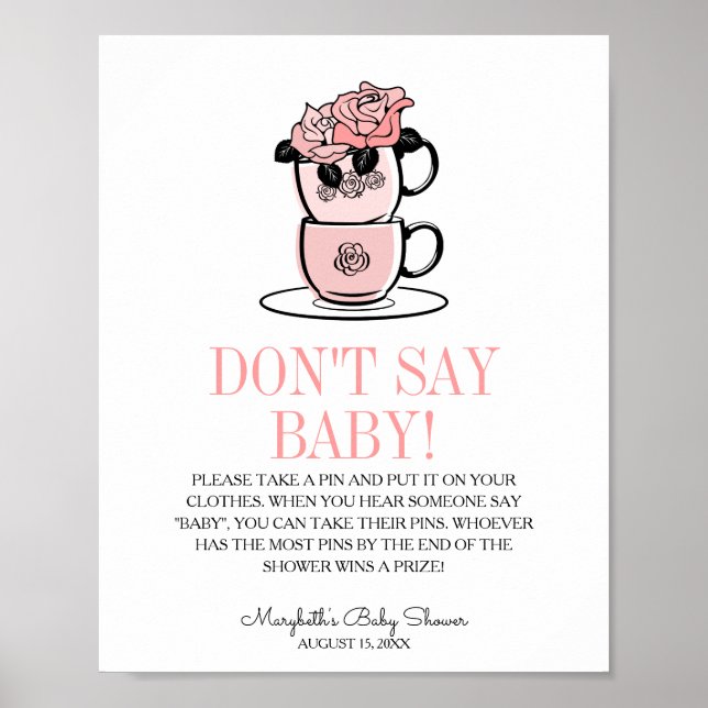 Affiche Teacup & Flowers Baby shower Ne pas dire Baby Game (Devant)
