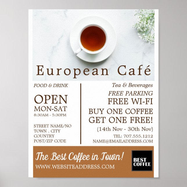 Affiche Teacup & Saucer, Barista, Café, Café Advert Café (Devant)