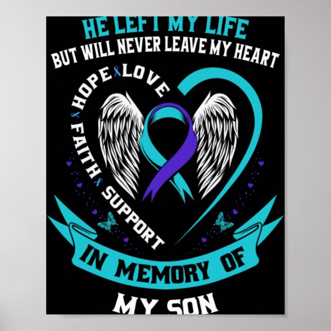 Affiche Teal And Purple Suicide Awareness Ribbon In Memory (Devant)