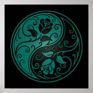 Affiche Teal Blue and Black Yin Yang Roses