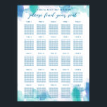 Affiche Teal Blue Watercolor Tie Dye Bat Mitzvah Seating<br><div class="desc">A teal blue and green wash of watercolor with a touch of purple,  with editable text. Customize to personalize,  move or scale elements.</div>