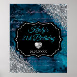Affiche Teal Mermaid Silver Glitter Birthday Sign<br><div class="desc">Chic Birthday item features a lovely teal and multi colored mermaid letters background with silver glitter and a diamond heart.</div>