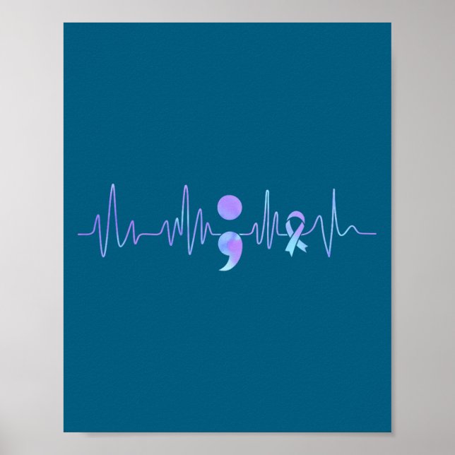 Affiche Teal Purple Heartbeat Semicolon Suicide Prevention (Devant)