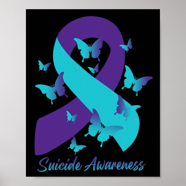 Affiche Teal Purple Ribbon Butterflies Suicide (Devant)