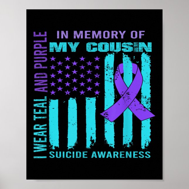 Affiche Teal Purple Ribbon Suicide Awareness Flag Cousin B (Devant)
