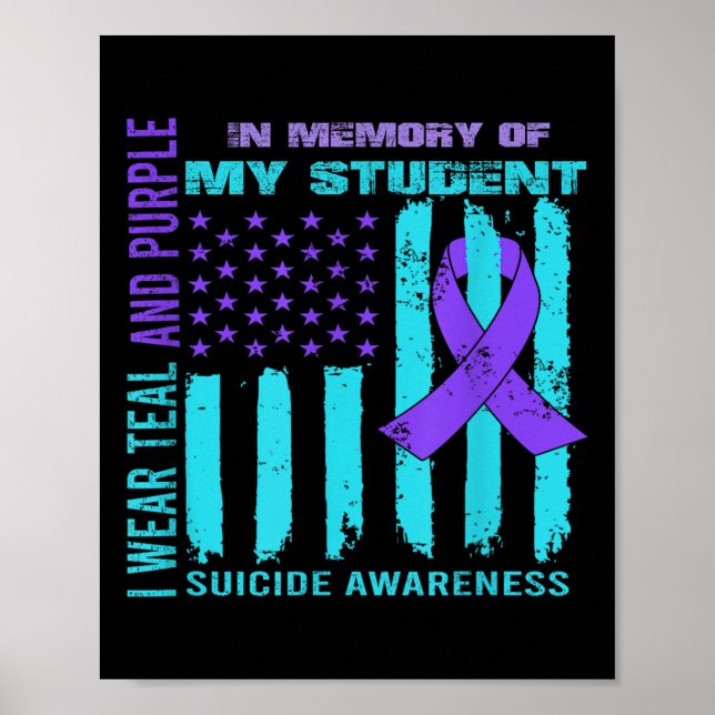 Affiche Teal Purple Ribbon Suicide Awareness Flag Student  (Devant)