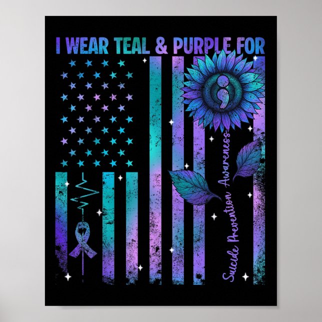 Affiche Teal Purple Us Usa Flag Suicide Prevention Awarene (Devant)