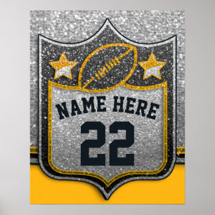 Affiche Team Sports Black & Gold Glitter College Football