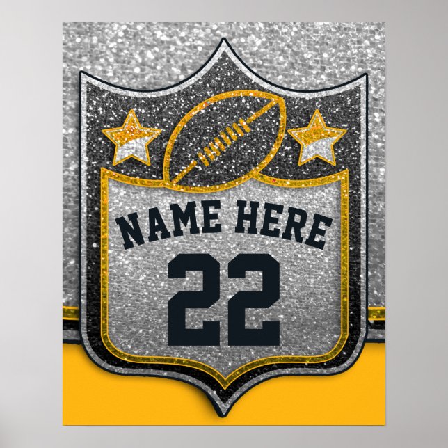 Affiche Team Sports Black & Gold Glitter College Football (Devant)