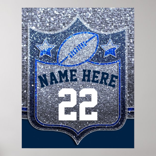 Affiche Team Sports Blue & Silver Glitter College Football (Devant)