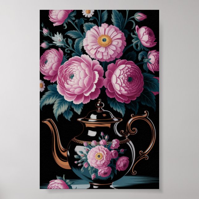 Affiche Teapot vintage & Bloom Wall art (Devant)