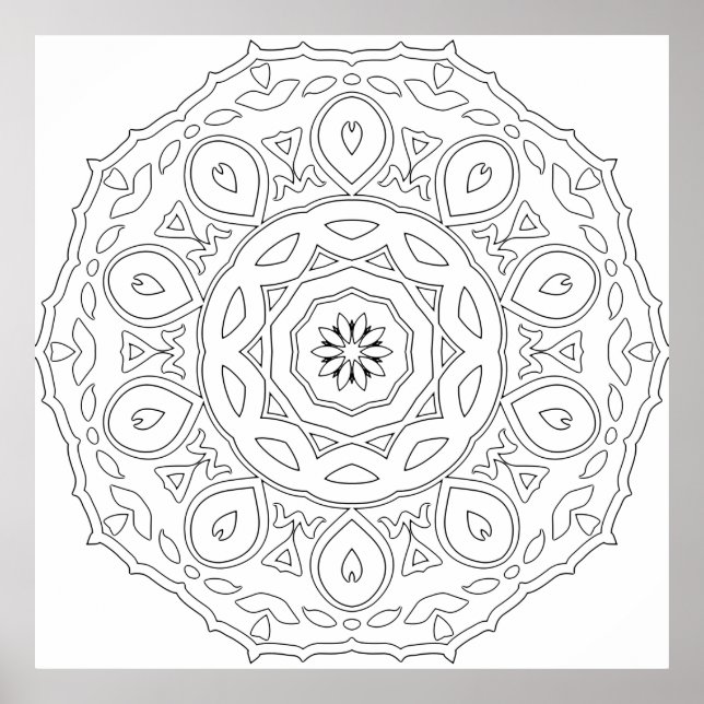 Affiche Teardrop Heart Mandala with Ornate Leaf Layers (Devant)