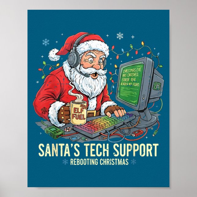 Affiche Tech Support Rebooting s Computer Santa Santa Joke (Devant)