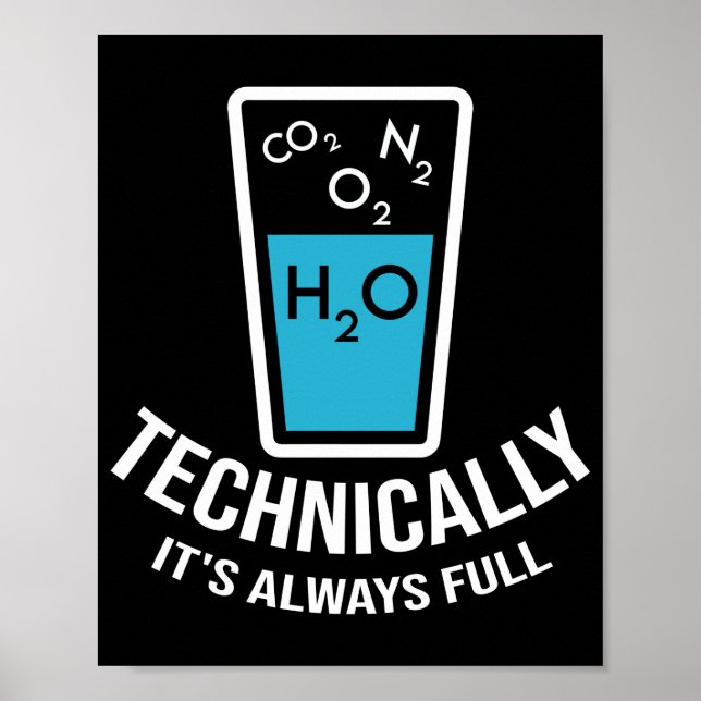 Affiche Technically Glass Is Always Full Clever Science (Devant)