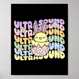 Affiche Technicien échographie groovy Bunny Chick Œufs Pâq