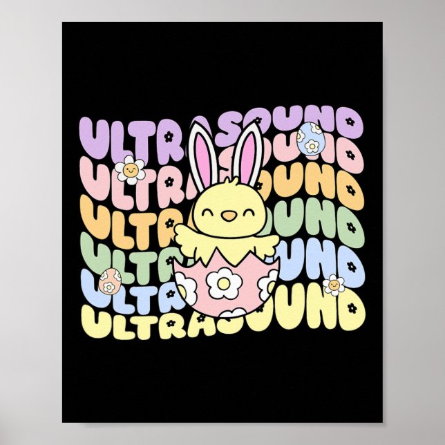Affiche Technicien échographie groovy Bunny Chick Œufs Pâq (Devant)
