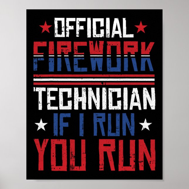 Affiche Technicien en feux d'artifice 4 juillet drôle Usa  (Devant)