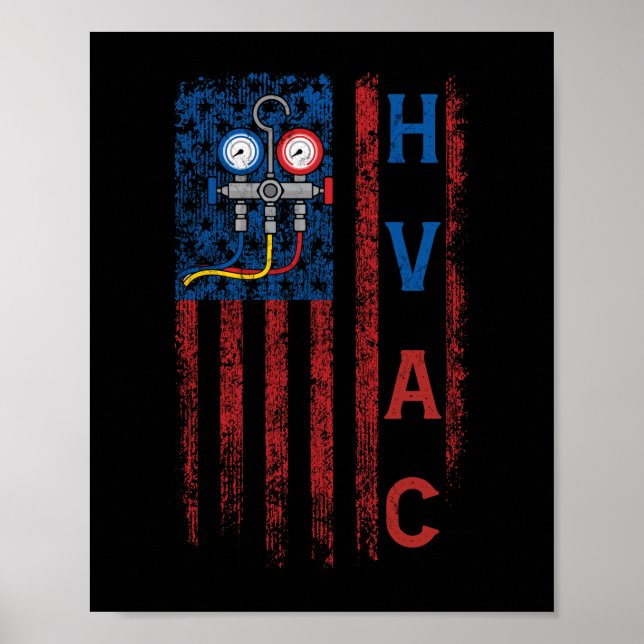 Affiche Technicien HVAC American Flag USA Vintage (Devant)
