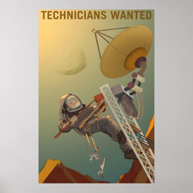 Affiche Techniciens Recherchés Rétro Style Classique Mars (Devant)