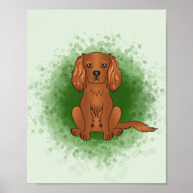 Affiche Teckie Cavalier King Charles Spaniel Chien sur Ver (Devant)
