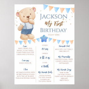 Affiche Teddy Bear 1er anniversaire Jalon personnalisé